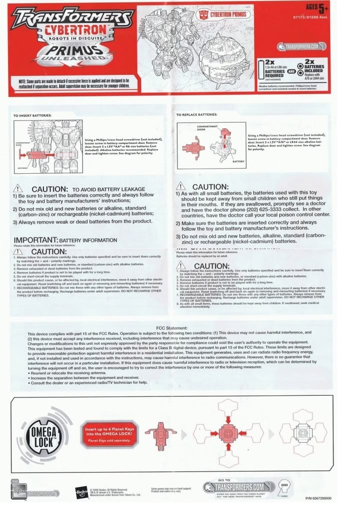 Inciso Transformers Cybertron Primus Instructions Sheet